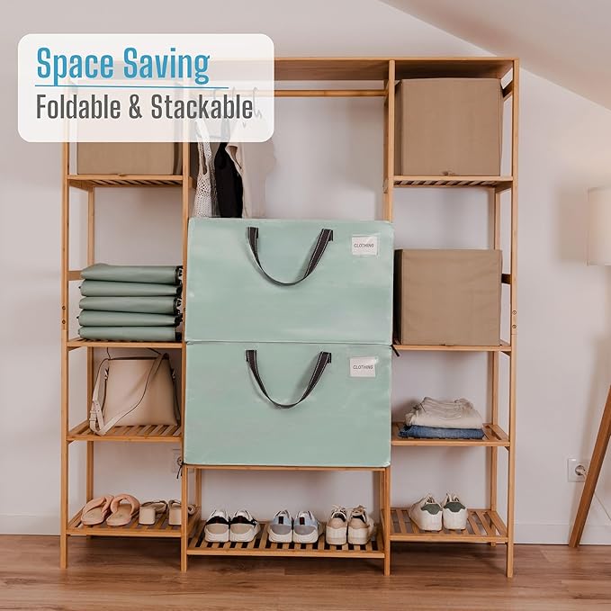 VENO 8 Pack Moving Bags and Large Christmas Decoration Storage Bins with lids. Alternative to Moving Boxes, Packing Supplies for College. Heavy Duty Totes (Shiny Light Green, 8 Pack)