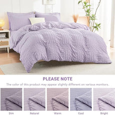 HYMOKEGE Lavender Queen Comforter Set Seersucker 7 Pieces, All Season Luxury Bed in a Bag for Bedroom, Bedding Set with Comforters, Sheets, Pillowcases & Shams