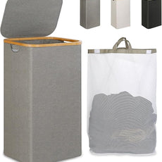 Laundry Hamper with Lid, 110L Large Laundry Hamper with Handle and Lid, Collapsible Clothes Basket Organizer with Removable Inner Bag for Clothes Toys Towels - Grey