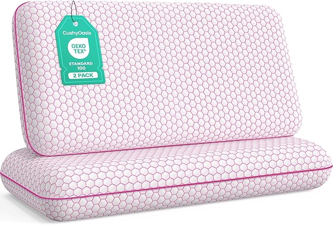 Memory Foam Pillows for Side, Back and Stomach Sleepers, Set of 2, Bed Pillow with Washable Cover and Breathable Mesh, Bed Pillow for Sleeping (Pink，King Size)