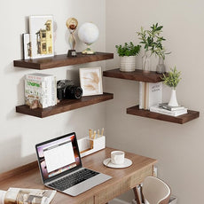 Floating Shelves 16 Inch Long, Wall-Mounted Bathroom Shelves Set of 2, 9.3 Inch Deep Shelf for Home Storage & Display, Wooden Deep Wall Shelves for Bedroom, Living Room, Kitchen, Walnut Color