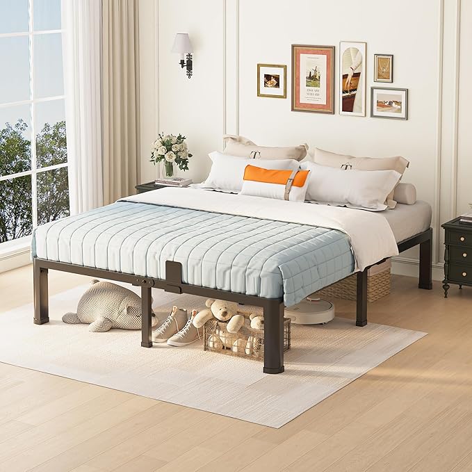 12 inch California King Bed Frame with Round Corner Legs Mattress Slide Stopper,3500 lbs Heavy Duty Metal Platform,Steel Slat Support,No Box Spring Needed,Easy Assembly,Noise Free