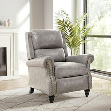 Faux Leather Recliner Chair, Modern Pushback Armchair with Adjustable Backrest & Footrest for Bedroom, Living Room-Grey, Set of 2