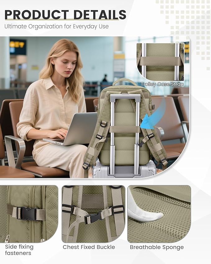 suwasp Vacuum Backpack Travel with Pump, Travel Backpack for Women Men, Vacuum Compression Bags with Laptop Compartment/Shoe Compartment, Personal Item Carry On Backpacks Flight Approved, Khaki