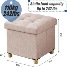 BRIAN & DANY 15 Inches Ottoman with Storage, Square Small Storage Ottoman Foot Rest with Legs, Ottomans Foot Stool for Dorm, Living Room, Entryway (Beige)