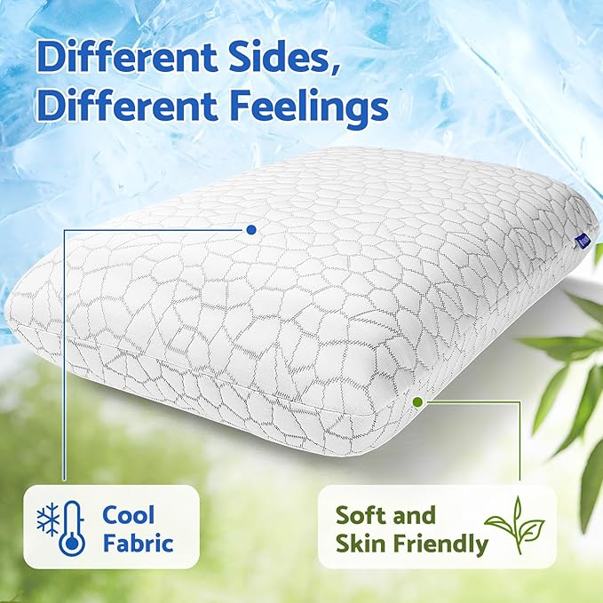 Memory Foam Pillows for Sleeping, Bed Pillow with Removable and Machine Washable Cover, Bed Pillow for Side, Back and Stomach Sleepers, Queen Size (2 Pack)