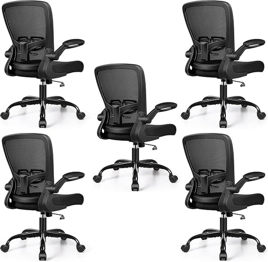 FelixKing Office Chair, Ergonomic Desk Chair with Adjustable Height and Lumbar Support Swivel Lumbar Support Desk Computer Chair with Flip up Armrests for Conference Room (Black),Pack of 5