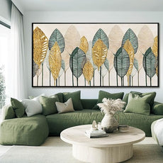Contemporary Framed Wall Art Green and Gold Wall Decor Leaves Wall Prints Line Wall Posters 29