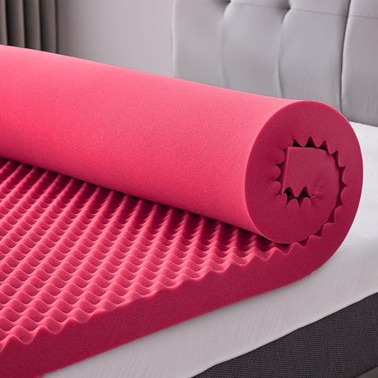 SINWEEK 2 Inch Egg Crate Memory Foam Mattress Topper Full Size, Soft Mattress Pad for Back Pain Relief, Bed Topper, CertiPUR-US Certified, Pink