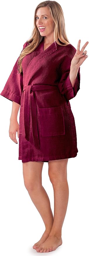 Turquaz Lightweight Short Robes For Women Waffle Kimono Bathrobe - Soft, Fast-Drying, Long-Lasting Cotton Blend