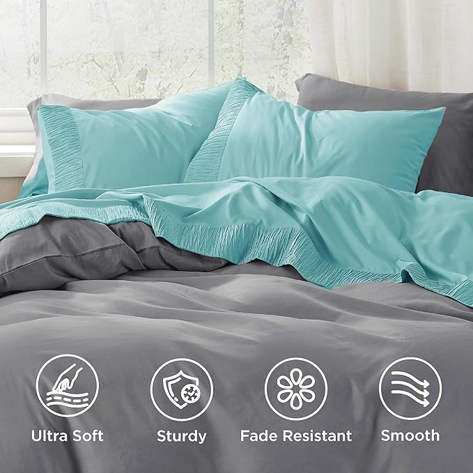 Bedsure King Size Sheets Set - 4 Pieces Soft King Sheets - Breathable & Cooling - Hotel Luxury - Easy Care Polyester Microfiber Bedding for Women, Men, Spa Blue