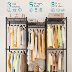 SONGMICS Heavy-Duty Clothes Rack, Garment Rack, Portable Closet, 56.9-Inch Wide Clothing Rack, with Adjustable Mesh Shelves and Hanging Rails, Ink Black ULGR432B01