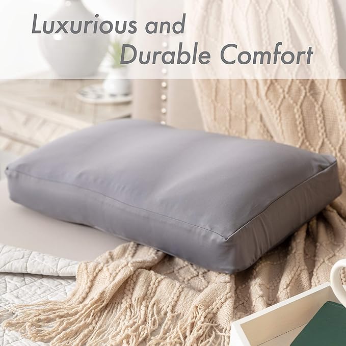 Cover Only for Premium Microbead Bed Pillow, X-Large Extra Smooth - Ultra Comfortable Sleep with Silk Like Anti Aging Cover 85% Spandex/ 15% Nylon Breathable, Cooling Stone Grey