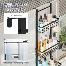 SWTYMIKI Over The Door Shower Caddy - 4 Tier Rustproof Hanging Shower Organizer with Adjustable Shelves, 40 Hooks & Soap Holder, Hanging Shower Rack Storage for Bathroom Accessories, Black