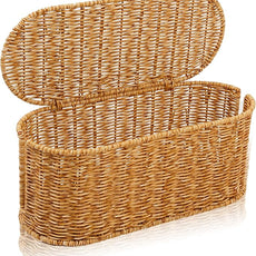 Cable Management Box, Handmade Rattan Cable Organizer, 2 Open Slots Cords Hider Box, Under Desk Cord Organizer for Computer Router USB Hub & Power Strip, Patent Pending, 15.9