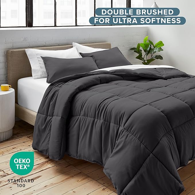 Bare Home Comforter Set - Full Size - Ultra-Soft - Goose Down Alternative - Premium 1800 Series - All Season Warmth (Full, Forged Iron Grey)