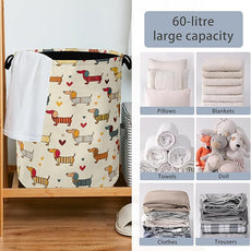 Cute Dachshund Dog Laundry Basket,Foldable with Handles Tote Bag Oxford Cloth for Bathroom Bedroom Dirty Clothes Storage Bucket 16