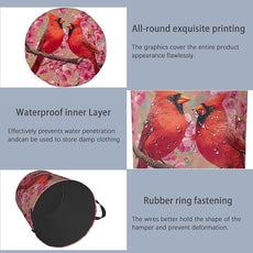 Red Cardinal Laundry Hamper,Cherry Blossoms Dirty Clothes Laundry Basket with Handles Waterproof Oxford Cloth Storage Basket for College Dorms Bathroom Bedroom 16