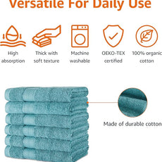 Amazon Basics Fade-Resistant 100% Cotton Hand Towel, 6 Pack, 16