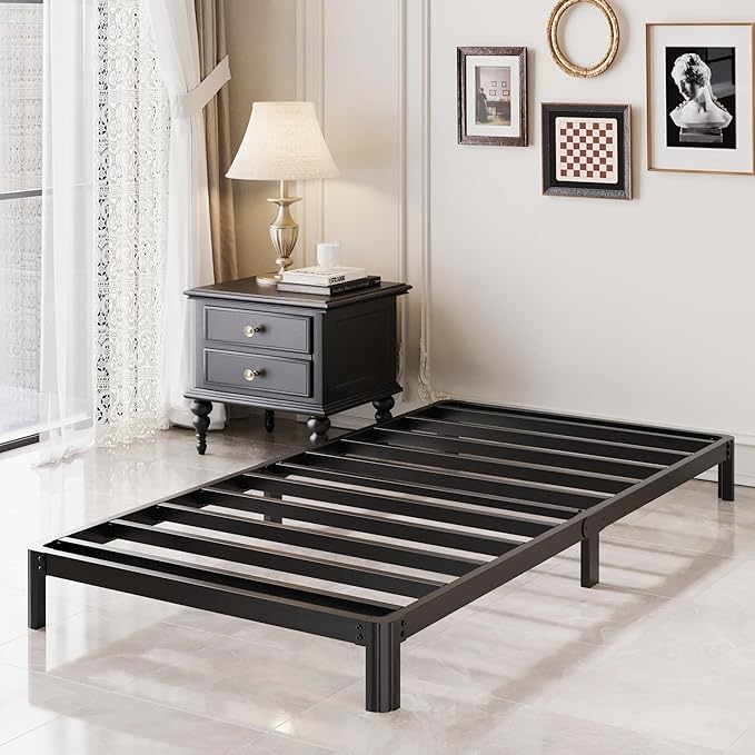 5 Inch Low Twin Bed Frames with Rounded Corner Legs, 1000 LBS Heavy Duty Metal Twin Platform Bed Frame with Steel Slats Support, No Box Spring Needed, Noise Free, Easy Assembly