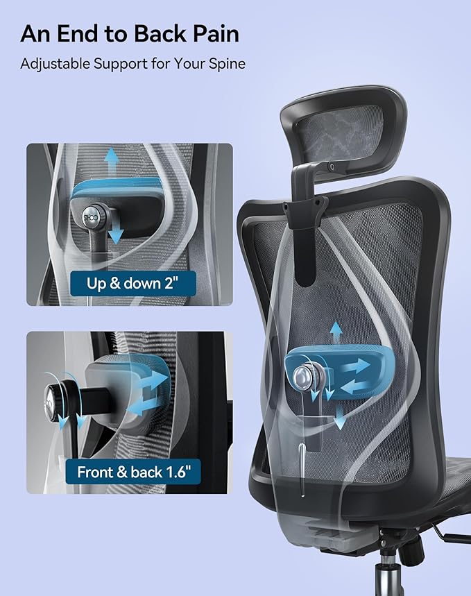 SIHOO M57 Ergonomic Mesh Office Chair, High Back Home Desk Chair with 3D Armrests, Lumbar Support and Adjustable Headrest, Comfortable Computer Chair, Big & Tall Office Chair Hold 330 LBS-Grey