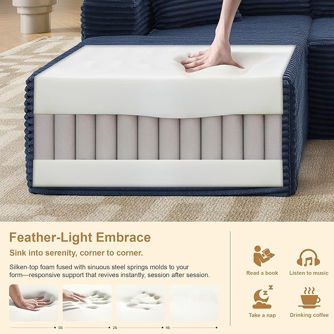 105''Sectional Cloud Couch with L Shaped Chaise,Modern Modular Sectional Sofa,Comfy Sectional Couches for Living Room,Bedroom,Apartment (Blue, 105''W Left Facing Chaise)