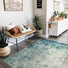 Lahome Modern Abstract Area Rugs 3x5 Washable Rug, Throw Rugs for Entryway Low Pile Anti Slip, Stain Resistance Accent Carpet for Bedroom Kitchen Bathroom Laundry Front Door, Blue/Grey