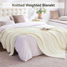 Knitted Weighted Blanket for Adult, No Beads Heavy Blanket 50” x 60'' 5lbs, Breathable Chunky Knit Blanket, Cooling Weighted Blanket for Hot Sleepers, Christmas Home Decor (Ivory White)