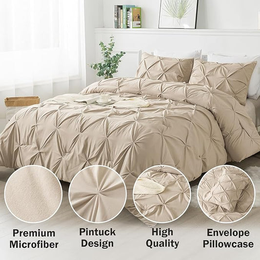 Andency Full Comforter Set Khaki, 3 Pieces Pinch Pleat Bedding Comforters & Sets, Pintuck Lightweight Fluffy All Season Bed Set for Women Men Girls(79x90Inch)