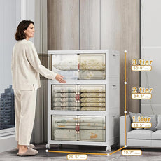 Extra Large Stackable Storage Bins with Lids & Wheels & Door, 960QT-160QT/40GAL*6Pack Foldable Collapsible Closet Organizers, Plastic containers drawers for bedroom Dorm