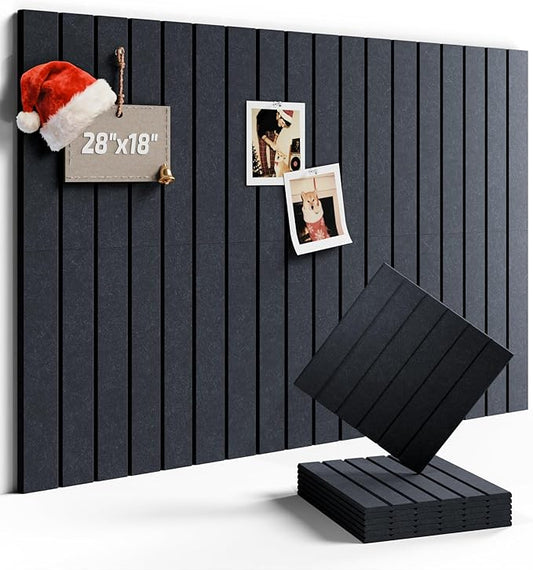 Felt Bulletin Board Tiles -28"x18" with 40 Adhesive Tabs, Cork Board Alternative for Office Decor, Push Pin Board Wall Organizer 6-Pack (Deep Charcoal Blue)