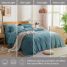 JELLYMONI Cotton Duvet Cover King Size - Grayish Blue Comforter Cover with Button 100% Washed Cotton 3PCS Breathable Soft Solid Bedding Set Duvet Cover 104×90in & 2 Pillowcases (NO Comforter)