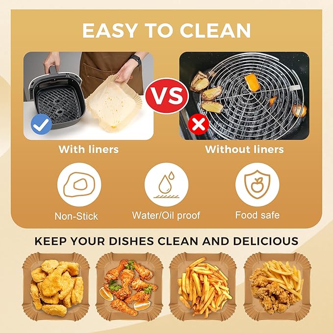 9 Inch Large Air Fryer Liners Disposable, 360 PCS Square Air Fryer Paper Liners - AirFryer Accessories - Non-Stick and Oil Proof Parchment Baking Paper for 6-10QT Oven Microwave