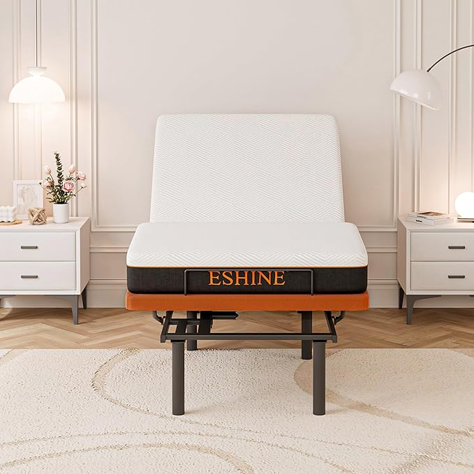 ESHINE Twin XL Adjustable Bed Frame with Mattress + 8 Inch Gel Memory Foam Mattress(Medium-Firm), Bluetooth APP Control, Wireless Remote, Zero Gravity, Anti Snore, Head and Foot Incline, Twin XL