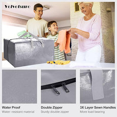 12 Pack Heavy Duty Extra Large Moving Bags W/Backpack Straps - Strong Handles & Zippers, Storage Totes For Space Saving, Fold Flat, Alternative to Moving Box and Storage Bin, Silver