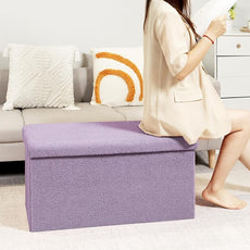 PINPLUS Folding Storage Ottoman Bench, Sherpa Ottoman with Storage, Large Long Shoes Bench Chest with Lid, Footrest for Living Room, Entryway, Purple, 31.5'' x 15.7'' x 15.7''