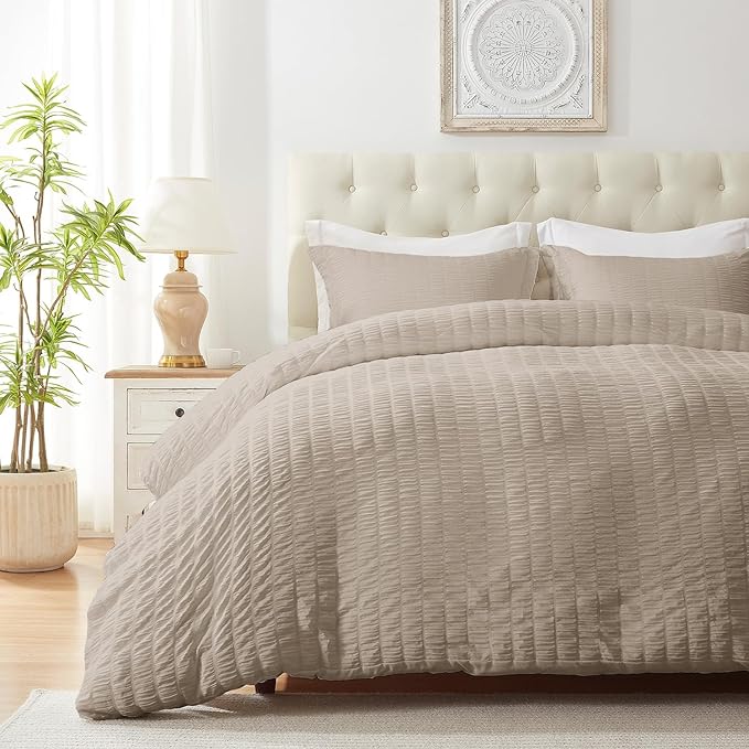 Cozyide Linen Twin Duvet Cover, 2 Pieces Bedding Duvet Covers, Soft Breathable Seersucker Duvet Cover Set with Zipper Closure and Corner Ties (1 Duvet Cover 68"x90" + 1 Pillow Sham 20"x26")
