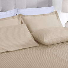 Threadmill 100% Cotton Sheets for Cal King Size Bed - 600 Thread Count Cal King Bed Sheets Set with 16” Deep Pocket - Damask Stripe Sateen Weave 4-Piece Bedding Set with Cooling Effect, Beige