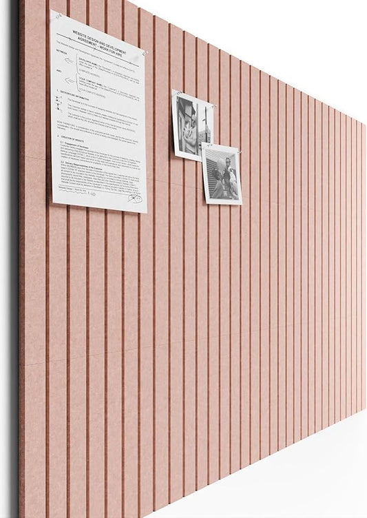 Bumusty Large Cork Board Alternative-47 x35 Felt Bulletin Board Tiles, with 30 Pushpins, 70 Adhesive Tabs, 12-Pack Slat Wall Paneling, Cork Boards for Office Push Pin Board Felt Board-Pink
