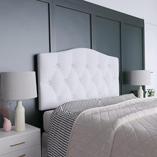EMMA + OLIVER Tufted Upholstered Full Size Headboard in White Fabric