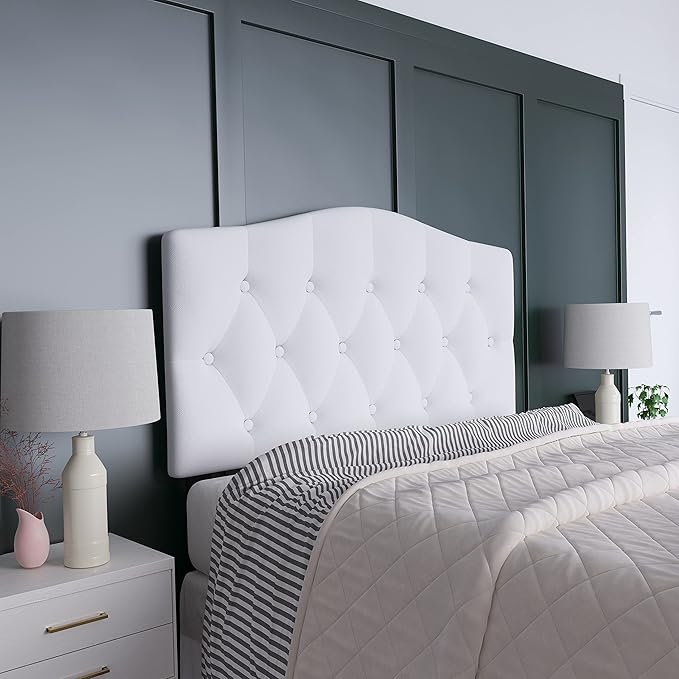 EMMA + OLIVER Tufted Upholstered Full Size Headboard in White Fabric