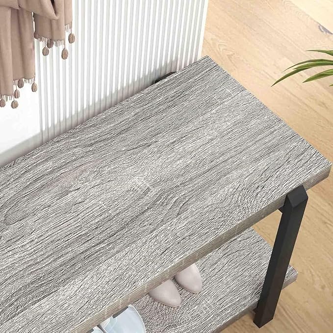 FOLUBAN Entryway Bench, Vintage Wood and Metal Shoe Bench for Hallway Front Door Entrance, Farmhouse Indoor Shoe Storage Bench Seat for Bedroom, Living Room, Light Grey, 47 Inch
