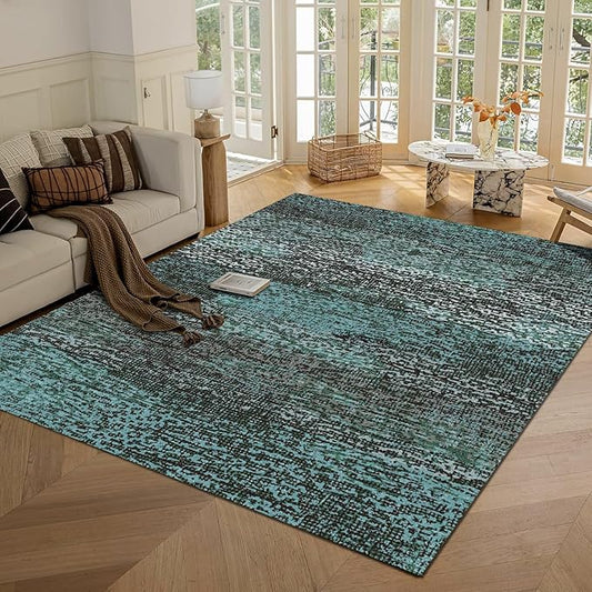 RUGSURE Washable Area Rug - 1/6 Thick - Stain & Water Resistant Non-Slip - Resistant Rug for Living Room, Bedroom, Nursery, Pet & Child Friendly, Vintage Charm Area Rugs (Green, 4' x 6')