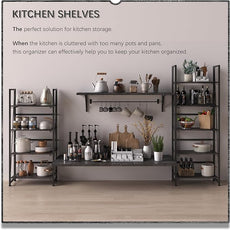 4NM No Assembly Folding Bookshelf Storage Shelves 4 Tiers Vintage Bookcase Standing Racks Study Organizer Home Office (Gray Black)