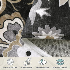 Lahome Floral Black Runner Rug - 2x8 Kitchen Runners Non Skid Washable 8 Ft Non-Slip Stain Resistant Long Runner Rugs for Hallway, Paisley Print Accent Ultra-Thin Runners for Bedroom Entryway Foyer