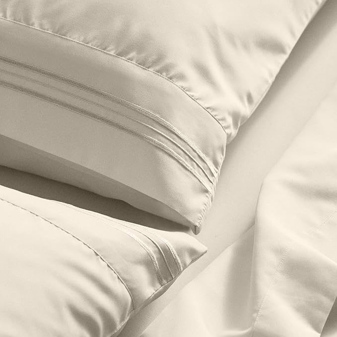 Mellanni Queen Sheet Set - 6-Piece Iconic Collection Bedding, (Including 4 Pillowcases), 21-Inch Extra Deep Pocket, Easy Care, Ultra Soft, Cooling Sheets, Brushed Microfiber - Golden Ivory