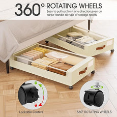 Yecaye 4 Pack Under Bed Storage with Wheels, Under Bed Storage Containers with Lids, Large Under Bed Rolling Storage with Clear Window & Label, Rolling Drawers for Clothes, Blankets, Books