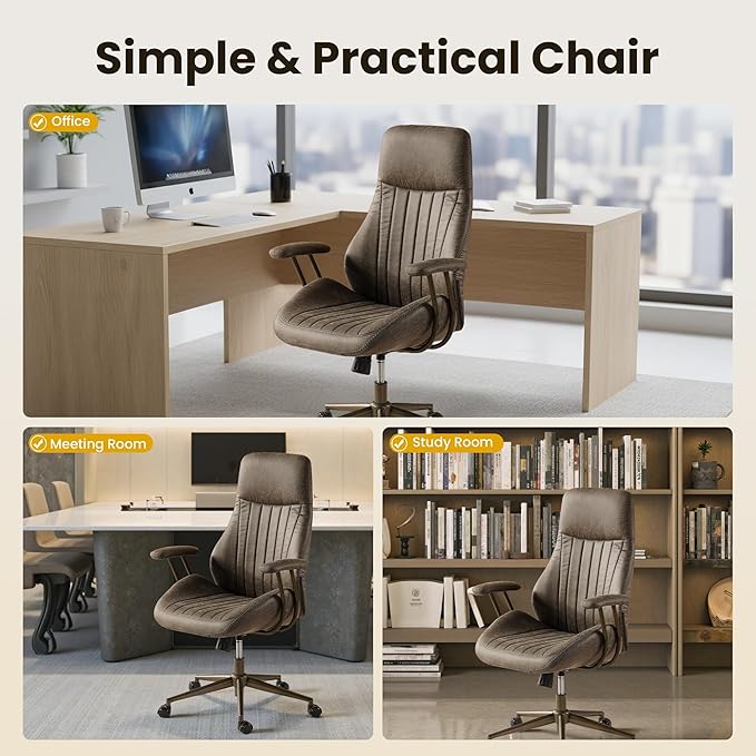Home Office Desk Chair, Mid-Century Modern Office Chair with Adjustable Lumbar Support, Adjustable Height Executive Task Chair with 360 Rolling Swivel for Meeting Study Room(High Back, Grey)
