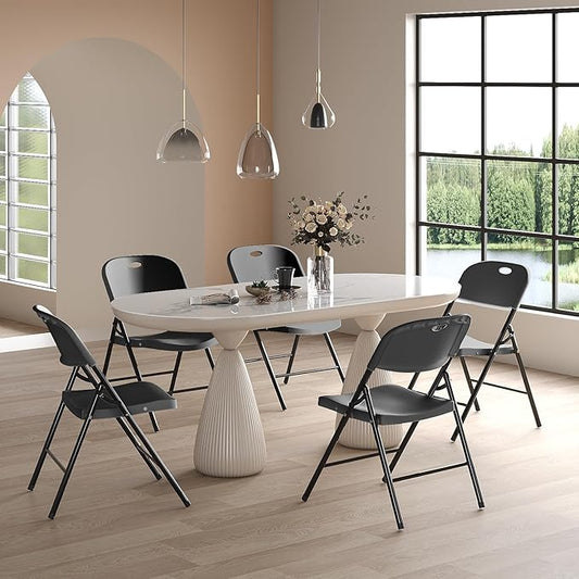 Nazhura 350 Weight Limit Heavy Duty Plastic Folding Chair with Reinfoced Steel Frame for Indoor and Outdoor, Wedding, Party, Restaurant, Meeting Room, Patio and Garden (Black, 6 Pack)