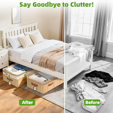 Livole 2 Pack Bamboo Under Bed Storage with Wheels, 6-10 inches Height Adjustable Underbed Storage Containers, 92L XXXL Large Rolling Under Bed Storage Bins for Clothes, Blankets, Sweater, Shoes